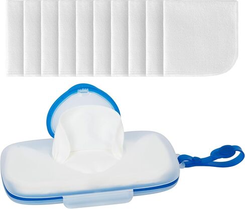 موزع مناديل FAMOPLAY مع 10 قطع من قماش الفانيلا مناديل الأطفال، حامل علبة مناديل مع حزام معلق للسفر، حاوية مناديل محمولة للمناديل المبللة، منظم مناديل القماش in Kuwait