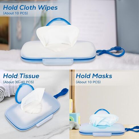 موزع مناديل FAMOPLAY مع 10 قطع من قماش الفانيلا مناديل الأطفال، حامل علبة مناديل مع حزام معلق للسفر، حاوية مناديل محمولة للمناديل المبللة، منظم مناديل القماش in Kuwait