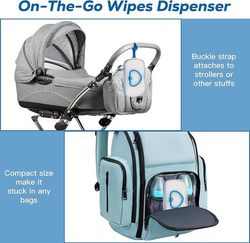 موزع مناديل FAMOPLAY مع 10 قطع من قماش الفانيلا مناديل الأطفال، حامل علبة مناديل مع حزام معلق للسفر، حاوية مناديل محمولة للمناديل المبللة، منظم مناديل القماش in Kuwait