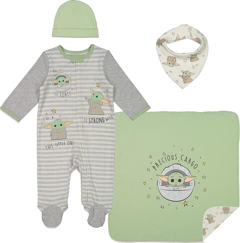 STAR WARS Mandalorian The Child Layette Gift Set Footies Blanket Bib Hat in Saudi Arabia