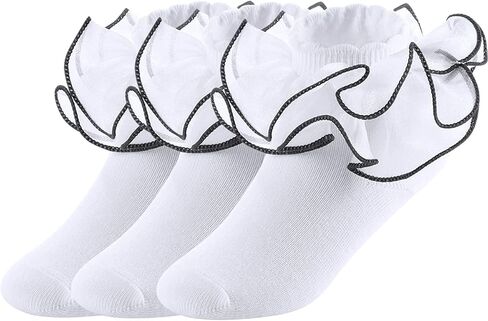 Yepami Big Girls Lace Socks Shimmering Cute Ruffle Comfortable Frilly Dress Ankle Socks 3 Pairs in Kuwait