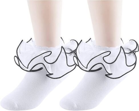 Yepami Big Girls Lace Socks Shimmering Cute Ruffle Comfortable Frilly Dress Ankle Socks 3 Pairs in Kuwait