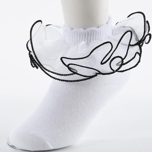 Yepami Big Girls Lace Socks Shimmering Cute Ruffle Comfortable Frilly Dress Ankle Socks 3 Pairs in Kuwait