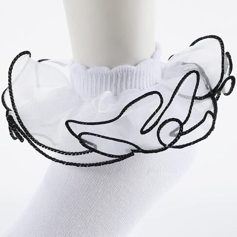 Yepami Big Girls Lace Socks Shimmering Cute Ruffle Comfortable Frilly Dress Ankle Socks 3 Pairs in Kuwait