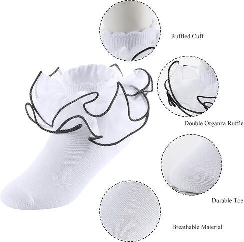 Yepami Big Girls Lace Socks Shimmering Cute Ruffle Comfortable Frilly Dress Ankle Socks 3 Pairs in Kuwait