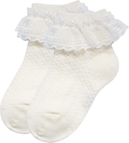 Durio Ruffle Socks for Baby Toddler Girls, Baby Lace Ankle Socks | Combed Cotton Blend, Adorable Dress Frilly Socks, Soft Stretch Cuffs and Textured Knit for Daily Wear, Dress-Up, Photo, Party in Saudi Arabia