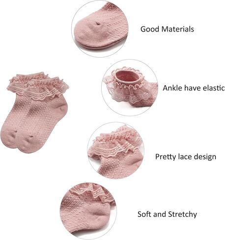 Durio Ruffle Socks for Baby Toddler Girls, Baby Lace Ankle Socks | Combed Cotton Blend, Adorable Dress Frilly Socks, Soft Stretch Cuffs and Textured Knit for Daily Wear, Dress-Up, Photo, Party in Saudi Arabia