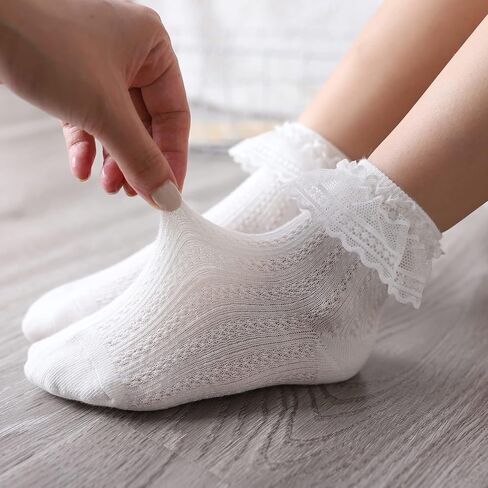 Durio Ruffle Socks for Baby Toddler Girls, Baby Lace Ankle Socks | Combed Cotton Blend, Adorable Dress Frilly Socks, Soft Stretch Cuffs and Textured Knit for Daily Wear, Dress-Up, Photo, Party in Saudi Arabia