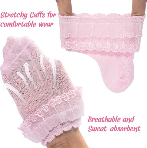 5 Pairs Toddler Baby Girls Ruffle Lace Socks Eyelet Mesh Cotton Frilly Ankle Soft Dress Kids Princess Socks 2-13T in Saudi Arabia