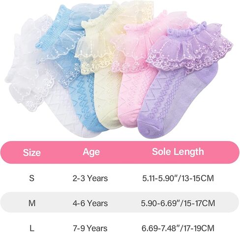 5 Pairs Toddler Baby Girls Ruffle Lace Socks Eyelet Mesh Cotton Frilly Ankle Soft Dress Kids Princess Socks 2-13T in Saudi Arabia