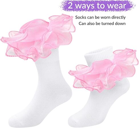 Witwot Girls Ruffle Socks Toddler Double Lace Frilly Pageant Dress Sock Turn Cuff Socks in Kuwait