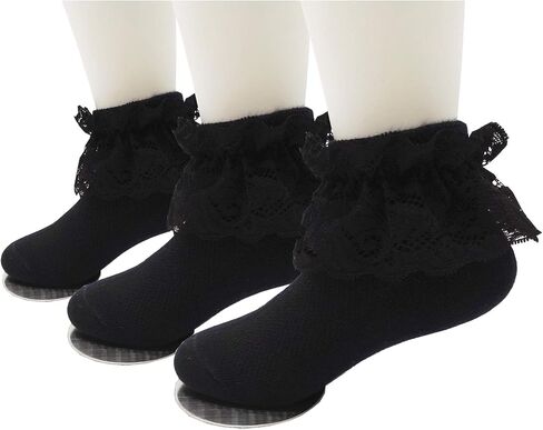 Toddler & Girls Eyelet Frilly Dress Socks Ruffle Lace Cotton Socks in Saudi Arabia