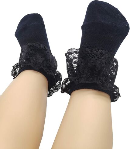 Toddler & Girls Eyelet Frilly Dress Socks Ruffle Lace Cotton Socks in Saudi Arabia