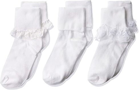 Jefferies Socks girls Eyelet Lace/Turn Cuff/Fancy Lace 3 Pack socks, White, X-Small US in Saudi Arabia
