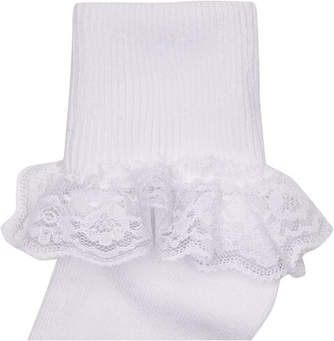 Jefferies Socks girls Eyelet Lace/Turn Cuff/Fancy Lace 3 Pack socks, White, X-Small US in Saudi Arabia