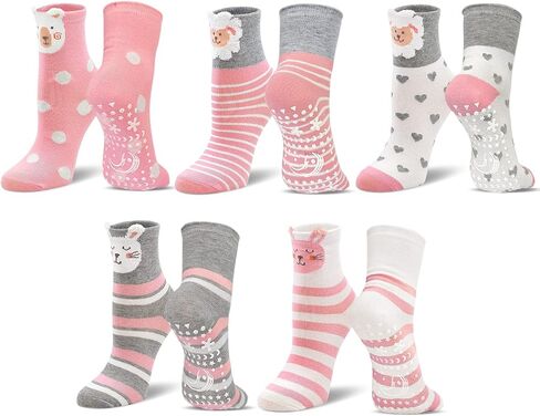 Hellomamma Non-Slip Cotton Toddler Socks, Cute Animals Crew Kids Socks with Grippers Anti Skid Children Socks for Girls Boys in Kuwait