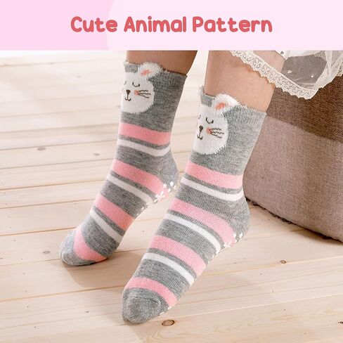 Hellomamma Non-Slip Cotton Toddler Socks, Cute Animals Crew Kids Socks with Grippers Anti Skid Children Socks for Girls Boys in Kuwait