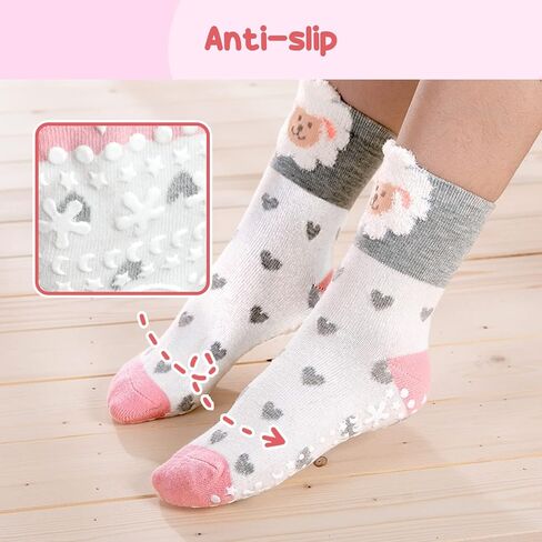 Hellomamma Non-Slip Cotton Toddler Socks, Cute Animals Crew Kids Socks with Grippers Anti Skid Children Socks for Girls Boys in Kuwait