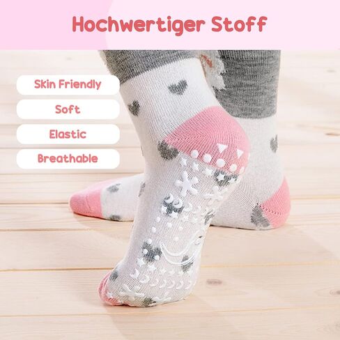 Hellomamma Non-Slip Cotton Toddler Socks, Cute Animals Crew Kids Socks with Grippers Anti Skid Children Socks for Girls Boys in Kuwait