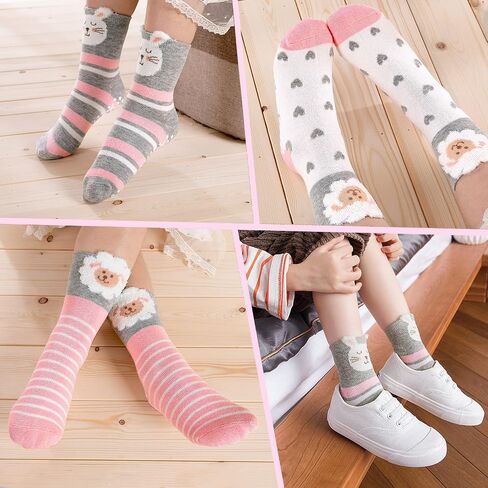 Hellomamma Non-Slip Cotton Toddler Socks, Cute Animals Crew Kids Socks with Grippers Anti Skid Children Socks for Girls Boys in Kuwait