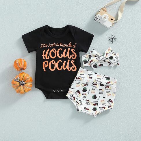 Xiaodriceee Baby Girl Clothes Newborn Short Sleeve T-Shirt Romper Pumpkin Print Shorts Headband Set Cute Halloween Outfit in Saudi Arabia