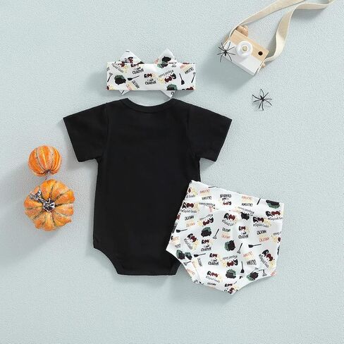 Xiaodriceee Baby Girl Clothes Newborn Short Sleeve T-Shirt Romper Pumpkin Print Shorts Headband Set Cute Halloween Outfit in Saudi Arabia