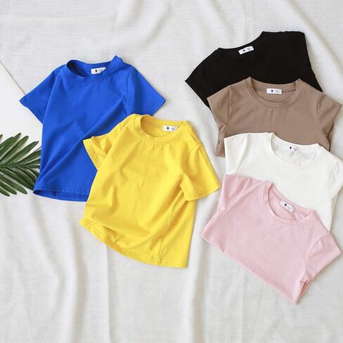 KISBINI Little Girls Boys Short Sleeve T-Shirt Cotton Solid Tees for Toddlers in Kuwait