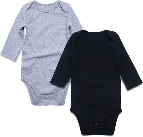 بدلة أطفال من قطعتين بألوان سادة لحديثي الولادة من عمر الولادة وحتى 24 شهرًا - 0-3 Months Black/Gray in Saudi Arabia