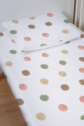Markkombin-Colored Dots Baby ملاءة وغطاء وسادة من القطن الناعم العضوي، ملاءات سرير قطنية، ملاءات أطفال ناعمة لسرير الأطفال، ملاءة سرير مناسبة للجنسين، ملاءة سرير جاهزة 52 بوصة طول × 28 عرض، كيس وسادة 18 بوصة طول × 14 عرض in Kuwait