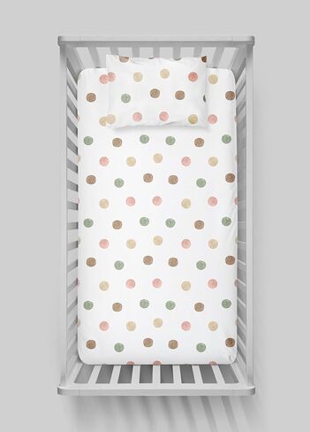 Markkombin-Colored Dots Baby ملاءة وغطاء وسادة من القطن الناعم العضوي، ملاءات سرير قطنية، ملاءات أطفال ناعمة لسرير الأطفال، ملاءة سرير مناسبة للجنسين، ملاءة سرير جاهزة 52 بوصة طول × 28 عرض، كيس وسادة 18 بوصة طول × 14 عرض in Kuwait