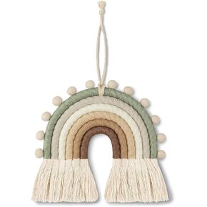 زينة حائط منسوجة بالوان قوس قزح - ديكور منزلي بنمط بوهيمي، مكرمية ملونة مصنوعة يدويا لغرف نوم الاطفال والمراهقين، شرابة مكرمية قطنية لديكور المنزل والحضانة وغرفة الاطفال in Kuwait