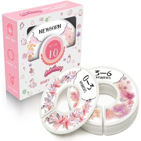 Baby Closet Size Dividers for Clothes - Set of 10 from Newborn to Toddler and 2 Blanks with Colored Box- Flower Designs Baby Closet Organizer for Nursery - Baby Clothes Organizer for Girl - [Floral] in Saudi Arabia