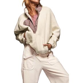 Aoang Womens Oversized Sherpa Jacket Fuzzy Fleece Teddy Coat with Pockets Colorblock