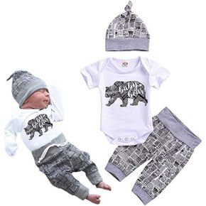 Unutiylo Newborn Infant Baby Boys Clothes Baby Boy Bodysuit Pants Outfit Set