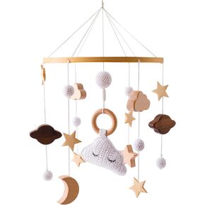 Baby Mobile for Crib, Wooden Boho Nursery Decor, Bassinet Mobile with Hand Crocheted, Infant Crib Nursery for Baby Boys and Girls