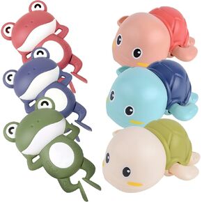 HawaStar Cute Swimming Turtle and Frog Bath Toys for Toddlers, Floating Wind-Up Water and Pool Toys for Kids (Pack of 6)