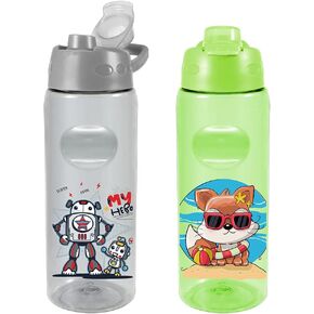 Home Tune 2 Pack 23oz Cute Water Bottles - Wide Mouth, Leak proof & Lightweight & Carry Hands for Girls & Boys - Beach & Cat