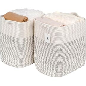 Large Cotton Tall Rectangle Small Laundry hamper Dog Toy Storage Baskets Woven Basket Bins Foldable Medium With Handle Toys and Fabric Storing Storage Silver Gray 2 Pack