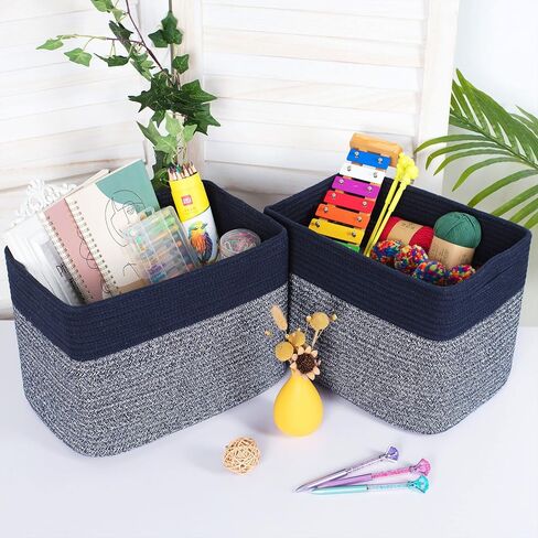 MINTWOOD Design Storage Basket for Shelves, Decorative Baskets for Organizing, Book Basket, Storage Cube Bin Box, Woven Closet Organizer, Pantry Closet and Shoe Basket, Navy Blue in Saudi Arabia