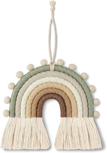 زينة حائط منسوجة بالوان قوس قزح - ديكور منزلي بنمط بوهيمي، مكرمية ملونة مصنوعة يدويا لغرف نوم الاطفال والمراهقين، شرابة مكرمية قطنية لديكور المنزل والحضانة وغرفة الاطفال in Kuwait