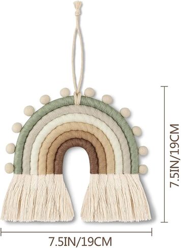 زينة حائط منسوجة بالوان قوس قزح - ديكور منزلي بنمط بوهيمي، مكرمية ملونة مصنوعة يدويا لغرف نوم الاطفال والمراهقين، شرابة مكرمية قطنية لديكور المنزل والحضانة وغرفة الاطفال in Kuwait