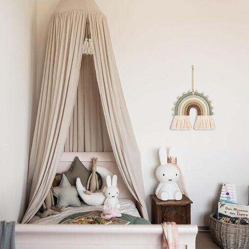 زينة حائط منسوجة بالوان قوس قزح - ديكور منزلي بنمط بوهيمي، مكرمية ملونة مصنوعة يدويا لغرف نوم الاطفال والمراهقين، شرابة مكرمية قطنية لديكور المنزل والحضانة وغرفة الاطفال in Kuwait