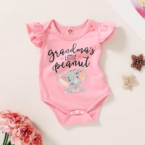 Happy Town Infant Baby Girls Boys Grandma's Little Peanut Short Sleeve Romper Bodysuit Causal Outfits in Saudi Arabia
