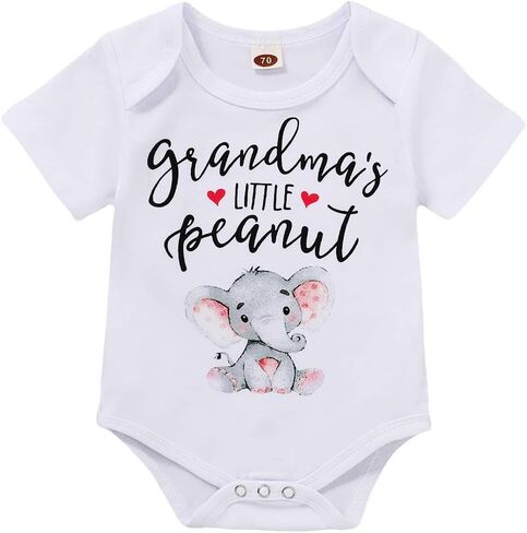 Happy Town Infant Baby Girls Boys Grandma's Little Peanut Short Sleeve Romper Bodysuit Causal Outfits in Kuwait