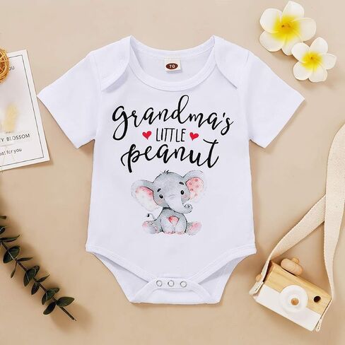 Happy Town Infant Baby Girls Boys Grandma's Little Peanut Short Sleeve Romper Bodysuit Causal Outfits in Kuwait