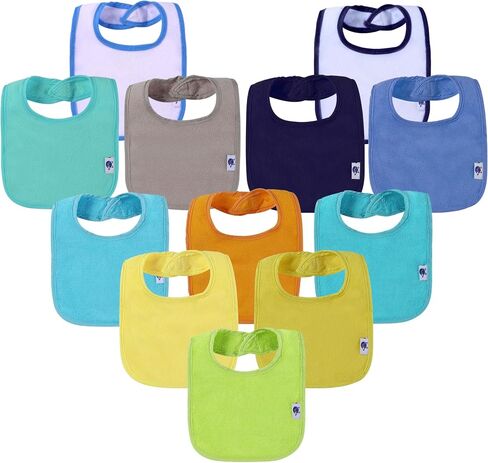 SPINFOX Waterproof Baby Bibs Unisex Infant Drool Feeding Teething | Cotton Terry Solid Blank bibs 0-6-12 Months, Neutral Newborn Bibs for Baby Boy and Girl, Bib with Waterproof Inner Lining in Kuwait