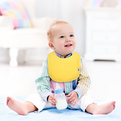 SPINFOX Waterproof Baby Bibs Unisex Infant Drool Feeding Teething | Cotton Terry Solid Blank bibs 0-6-12 Months, Neutral Newborn Bibs for Baby Boy and Girl, Bib with Waterproof Inner Lining in Kuwait
