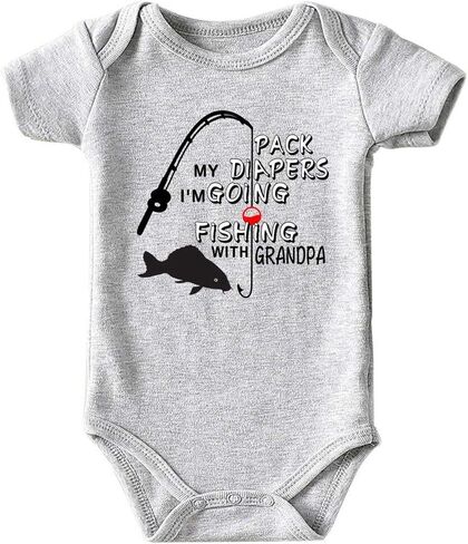 Fish With Grandpa Baby Boy Clothes Unisex Funny Baby Girl Bodysuits 0-3 months in Saudi Arabia