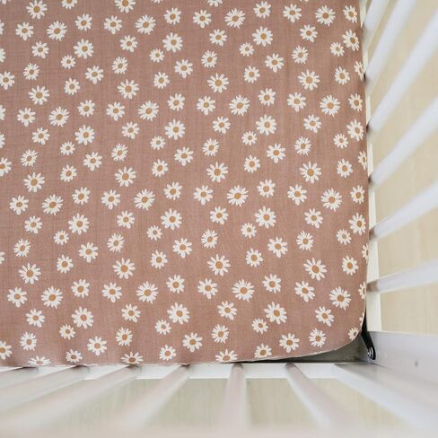 Taupe Checkered Muslin Crib Sheet by Mebie Baby, Soft and Breathable Bed Sheets for Babies, Modern Neutral Bedding for Cribs, Standard Crib Mattress Fitted Sheet, Great for Boy or Girl Room or Nursery in Saudi Arabia
