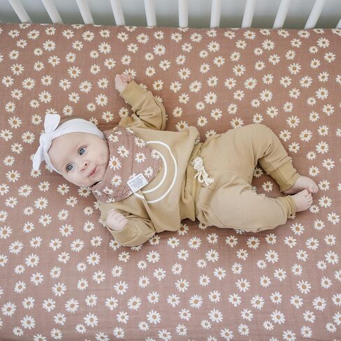Taupe Checkered Muslin Crib Sheet by Mebie Baby, Soft and Breathable Bed Sheets for Babies, Modern Neutral Bedding for Cribs, Standard Crib Mattress Fitted Sheet, Great for Boy or Girl Room or Nursery in Saudi Arabia